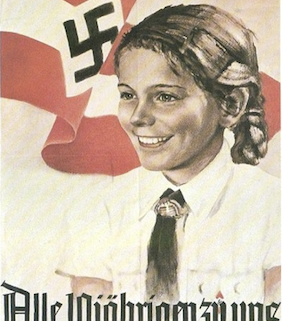 Nazi propaganda poster featuring girl smiling