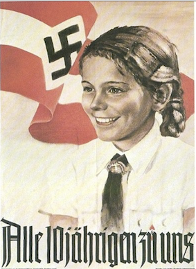 Nazi propaganda poster featuring girl smiling